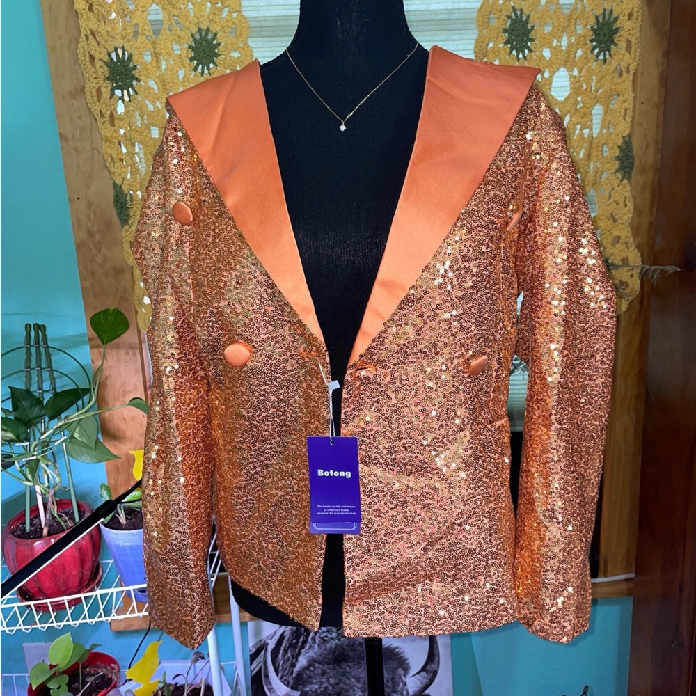 Orange Sequin Blazer Jacket for Women